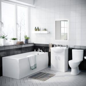 Nes Home Bath Suite 1700mm Bath, 550mm White Basin Vanity, Toilet & Front Panel Nes Home Bath Suite 1700mm Bath, 550mm White Basin Vanity, Toilet & Front Panel