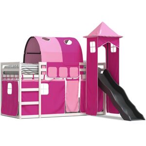 vidaXL White Pink Twin Bunk Bed with Slide & Curtains - Childrens Bedroom Furniture vidaXL White Pink Twin Bunk Bed with Slide & Curtains - Childrens Bedroom Furniture