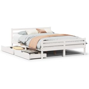 vidaXL White Bed Frame with Drawers - 140x200 cm Solid Wood vidaXL White Bed Frame with Drawers - 140x200 cm Solid Wood