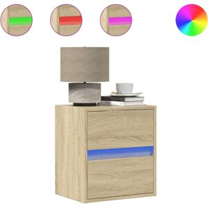 (sonoma oak, 2 pcs) vidaXL Wall-mounted Bedside Cabinet with LED Lights Bed Cabi (sonoma oak, 2 pcs) vidaXL Wall-mounted Bedside Cabinet with LED Lights Bed Cabi