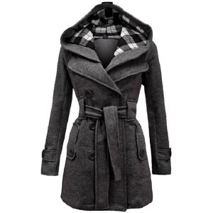Unbranded (Dark Grey, L) Women Check Hooded Belted Winter Duffle Coat Long Buttoned Fleece Unbranded (Dark Grey, L) Women Check Hooded Belted Winter Duffle Coat Long Buttoned Fleece