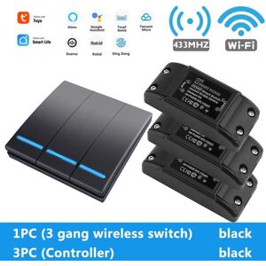 GreenZech (Black-3Gang-3Controller) Smart Tuya WiFi Light Switch With RF 433Mhz Remote Con GreenZech (Black-3Gang-3Controller) Smart Tuya WiFi Light Switch With RF 433Mhz Remote Con