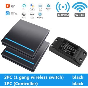 GreenZech (2Black-2Gang-2Controller) Smart Tuya WiFi Light Switch With RF 433Mhz Remote Co GreenZech (2Black-2Gang-2Controller) Smart Tuya WiFi Light Switch With RF 433Mhz Remote Co