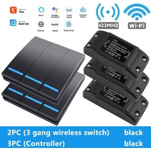 GreenZech (2Black-3Gang-3Controller) Smart Tuya WiFi Light Switch With RF 433Mhz Remote Co GreenZech (2Black-3Gang-3Controller) Smart Tuya WiFi Light Switch With RF 433Mhz Remote Co