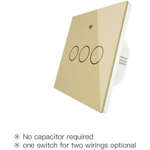 GreenZech (3 Gang Gold) EU Wall Touch 250V 50/60Hz Smart Light Switch for Neutral Wire/No GreenZech (3 Gang Gold) EU Wall Touch 250V 50/60Hz Smart Light Switch for Neutral Wire/No