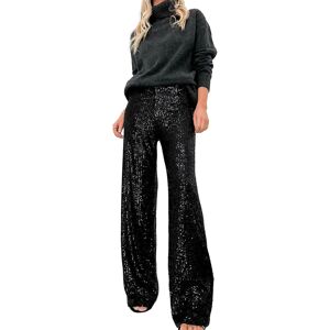Unbranded (Black, S) Women Sequins Wide Leg Pants Shiny Loose Casual Elastic High Waist Tr Unbranded (Black, S) Women Sequins Wide Leg Pants Shiny Loose Casual Elastic High Waist Tr