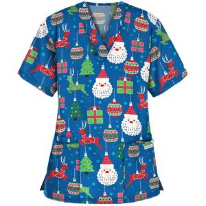 Unbranded (Blue, M) Women\'s Nursing Scrub Tops Printed Uniform Merry Christmas Flowers Sh Unbranded (Blue, M) Women\'s Nursing Scrub Tops Printed Uniform Merry Christmas Flowers Sh
