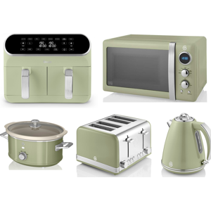 SWAN Retro Green Kettle Toaster Microwave Air Fryer & Slow Cooker Set SWAN Retro Green Kettle Toaster Microwave Air Fryer & Slow Cooker Set