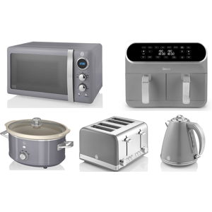 SWAN Retro Grey Kettle Toaster Microwave Air Fryer & Slow Cooker Set SWAN Retro Grey Kettle Toaster Microwave Air Fryer & Slow Cooker Set
