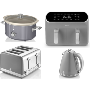 Swan Retro Grey Kettle Toaster Dual Basket Air Fryer Slow Cooker Set Swan Retro Grey Kettle Toaster Dual Basket Air Fryer Slow Cooker Set