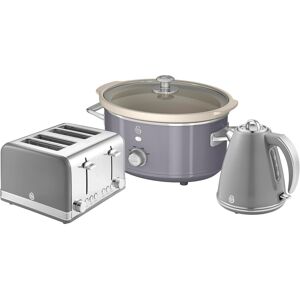 SWAN Retro Grey Jug Kettle 4 Slice Toaster & 3.5L Slow Cooker Set SWAN Retro Grey Jug Kettle 4 Slice Toaster & 3.5L Slow Cooker Set