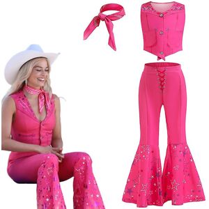 (10-11 Years) Girls Barbie Costume Pink Vest Long Flared Pants Trousers With Sca (10-11 Years) Girls Barbie Costume Pink Vest Long Flared Pants Trousers With Sca