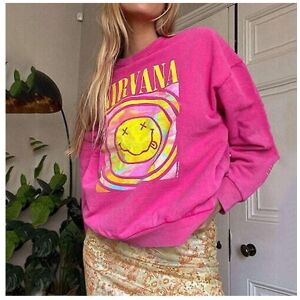 Unbranded (Pink, 3XL) Nirvana Smiley Face Crewneck Sweatshirt Heliconia Color Nirvana Swea Unbranded (Pink, 3XL) Nirvana Smiley Face Crewneck Sweatshirt Heliconia Color Nirvana Swea
