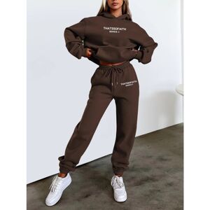 Unbranded (Dark brown, L) Women's Letter Print Hoodie and Jogger Set Stylish Casual Fleece Unbranded (Dark brown, L) Women's Letter Print Hoodie and Jogger Set Stylish Casual Fleece