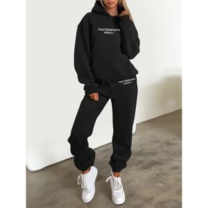 Unbranded (Black, XL) Women's Letter Print Hoodie and Jogger Set Stylish Casual Fleece Lou Unbranded (Black, XL) Women's Letter Print Hoodie and Jogger Set Stylish Casual Fleece Lou