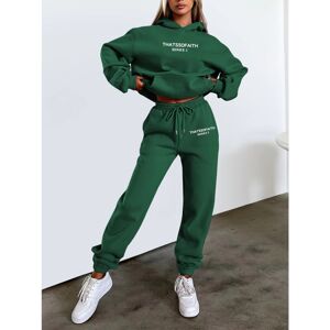 Unbranded (Green, S) Women's Letter Print Hoodie and Jogger Set Stylish Casual Fleece Loun Unbranded (Green, S) Women's Letter Print Hoodie and Jogger Set Stylish Casual Fleece Loun