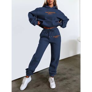 Unbranded (Dark blue, XXXL) Women's Letter Print Hoodie and Jogger Set Stylish Casual Flee Unbranded (Dark blue, XXXL) Women's Letter Print Hoodie and Jogger Set Stylish Casual Flee