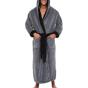 Unbranded (Grey Black, 5XL) Mens Winter Warm Hooded Coat Bathrobe Towelling Long Dressing Unbranded (Grey Black, 5XL) Mens Winter Warm Hooded Coat Bathrobe Towelling Long Dressing