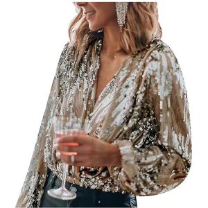 Unbranded (gold, S) Women Sequin Sparkle V Neck Long Sleeve Shirt For Party Unbranded (gold, S) Women Sequin Sparkle V Neck Long Sleeve Shirt For Party