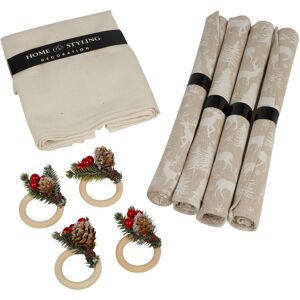 URBN Living (Taupe - White Reindeer) 12 Pcs Washable Christmas Placemat & Napkin Ring Set Fe URBN Living (Taupe - White Reindeer) 12 Pcs Washable Christmas Placemat & Napkin Ring Set Fe