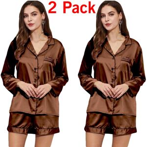 True Face (Brown - 2 Pack, XL) 2 Pack Womens Satin Pyjamas Silk Nightwear PJs Set True Face (Brown - 2 Pack, XL) 2 Pack Womens Satin Pyjamas Silk Nightwear PJs Set