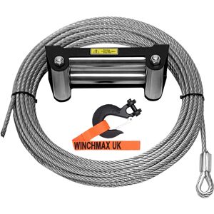 WINCHMAX Wire Rope 26m x 9.5mm, Hole Fix. Roller Fairlead. 3/8 inch Clevis Hook. WINCHMAX Wire Rope 26m x 9.5mm, Hole Fix. Roller Fairlead. 3/8 inch Clevis Hook.