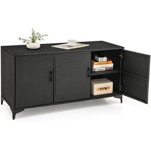 Costway 318 L Patio Wicker Storage Cabinet Deck Box w/Shelves-Black Costway 318 L Patio Wicker Storage Cabinet Deck Box w/Shelves-Black