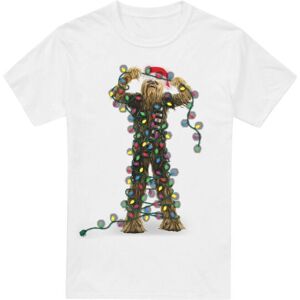 (XXL, White) Star Wars Mens Chewbacca Fairy Lights Christmas T-Shirt (XXL, White) Star Wars Mens Chewbacca Fairy Lights Christmas T-Shirt