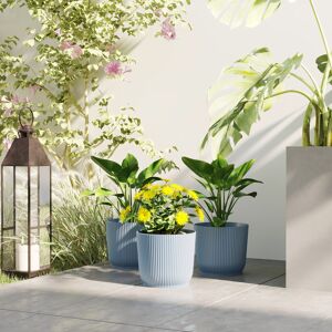 Outsunny Set of 3 Round Plant Pots Outdoor 22cm for Garden Decoration, Blue Outsunny Set of 3 Round Plant Pots Outdoor 22cm for Garden Decoration, Blue