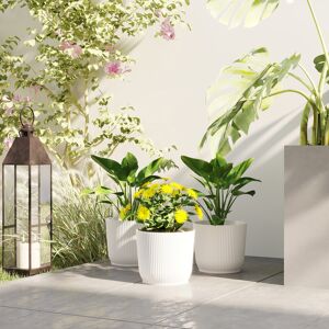 Outsunny Set of 3 Round Plant Pots Outdoor 22cm for Garden, White Outsunny Set of 3 Round Plant Pots Outdoor 22cm for Garden, White