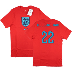 Nike (S) 2022-2023 England World Cup Crest Tee (Red) (Bellingham 22) Nike (S) 2022-2023 England World Cup Crest Tee (Red) (Bellingham 22)