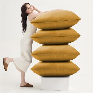 ASPIRE HOMEWARE (Pack of 4, Plain Velvet Filled Cushion Ochre) Velvet Cushions Luxury Filled Cus ASPIRE HOMEWARE (Pack of 4, Plain Velvet Filled Cushion Ochre) Velvet Cushions Luxury Filled Cus