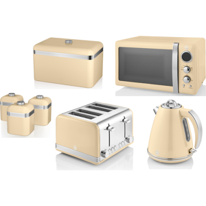 SWAN Retro Cream Kettle Toaster Microwave Bread Bin & Canisters Set SWAN Retro Cream Kettle Toaster Microwave Bread Bin & Canisters Set