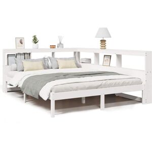 vidaXL White Bookcase Bed 135x190 cm - Solid Wood vidaXL White Bookcase Bed 135x190 cm - Solid Wood
