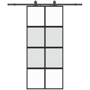 vidaXL Sliding Door with Hardware Set Black 90x205 cm Tempered Glass vidaXL Sliding Door with Hardware Set Black 90x205 cm Tempered Glass