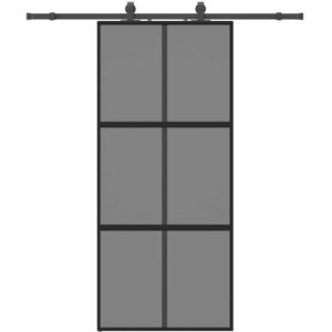 vidaXL Sliding Door with Hardware Set Black 90x205 cm Tempered Glass vidaXL Sliding Door with Hardware Set Black 90x205 cm Tempered Glass