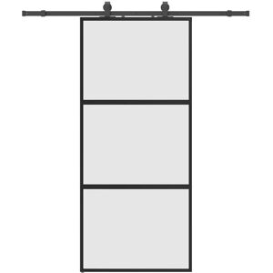 vidaXL Sliding Door with Hardware Set Black 90x205 cm Tempered Glass vidaXL Sliding Door with Hardware Set Black 90x205 cm Tempered Glass