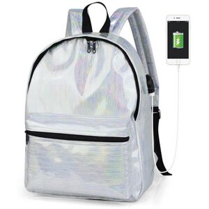 GreenZech (Silver) USB PU Backpack Waterproof 14 Inch Laptop School Bag Camping Travel Pac GreenZech (Silver) USB PU Backpack Waterproof 14 Inch Laptop School Bag Camping Travel Pac