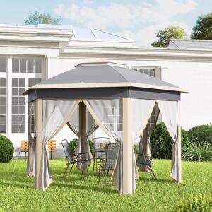 Outsunny 3x4m Hexagon Gazebo w/ Mesh Curtains Outdoor Garden, Khaki Outsunny 3x4m Hexagon Gazebo w/ Mesh Curtains Outdoor Garden, Khaki