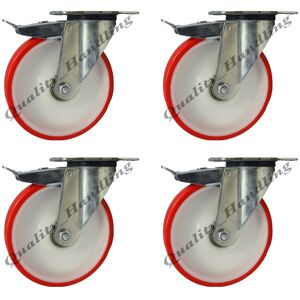 Parnells 200mm Castors Polyurethane nylon swivel with brake 300kg - set of 4 Parnells 200mm Castors Polyurethane nylon swivel with brake 300kg - set of 4