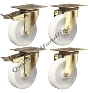 Parnells 100mm stainless steel nylon swivel & braked castors 200kg - set of 4 Parnells 100mm stainless steel nylon swivel & braked castors 200kg - set of 4