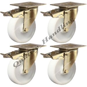 Parnells 100mm-stainless steel nylon braked castors, 200kg each - set of 4. Parnells 100mm-stainless steel nylon braked castors, 200kg each - set of 4.