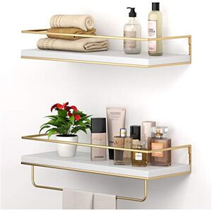 Shario White Floating Shelves - Set of 2, Wall Mounted Hanging Shelves with gold Shario White Floating Shelves - Set of 2, Wall Mounted Hanging Shelves with gold