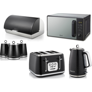 Swan Elegance Black Kettle Toaster Microwave Bread Bin Canisters Set Swan Elegance Black Kettle Toaster Microwave Bread Bin Canisters Set