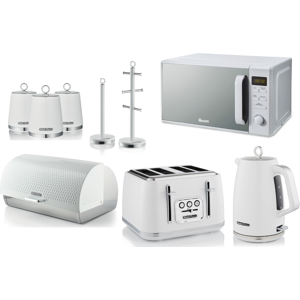 Swan Elegance White Kettle Toaster Microwave & Kitchen Storage Set Swan Elegance White Kettle Toaster Microwave & Kitchen Storage Set