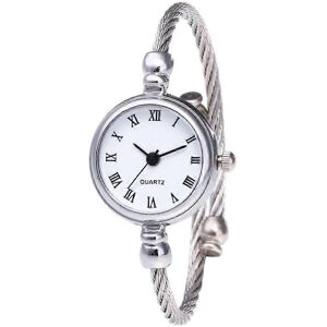Unbranded Women Silver Cable White Dial Analogue Quartz Bangle Watch with Metal Band Cuff Unbranded Women Silver Cable White Dial Analogue Quartz Bangle Watch with Metal Band Cuff