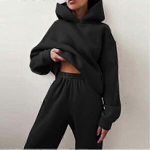 Unbranded (L, Black) New Women's Fashion Solid Sets Warm Hoodie Sweatshirts And Long Pant Unbranded (L, Black) New Women's Fashion Solid Sets Warm Hoodie Sweatshirts And Long Pant