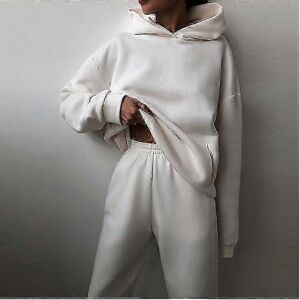 Unbranded (XL, White) New Women's Fashion Solid Sets Warm Hoodie Sweatshirts And Long Pant Unbranded (XL, White) New Women's Fashion Solid Sets Warm Hoodie Sweatshirts And Long Pant