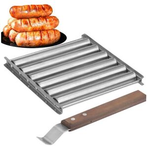 Unbranded BBQ Hot Dog Roller Stainless Steel Sausage Roller Rack with Long Wood Handle Unbranded BBQ Hot Dog Roller Stainless Steel Sausage Roller Rack with Long Wood Handle