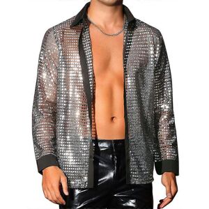 Unbranded (S, Silver) Men's 70s Disco Shirt Metallic Sequins Shiny Long Sleeve Party Tops Unbranded (S, Silver) Men's 70s Disco Shirt Metallic Sequins Shiny Long Sleeve Party Tops